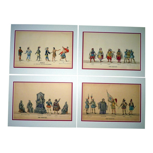 Rare Set of 4 Matted 1857 Uncut Viennese Theater Costume Sheets by M. Trentsensky For Sale