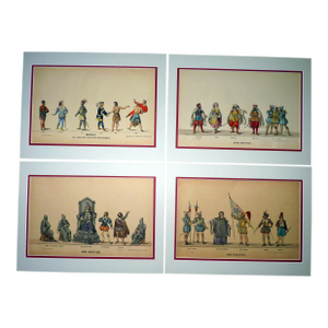 Rare Set of 4 Matted 1857 Uncut Viennese Theater Costume Sheets by M. Trentsensky