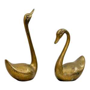 Pair of Vintage Brass Swan Figurines Decorative Statues McM, Postmodern Decor