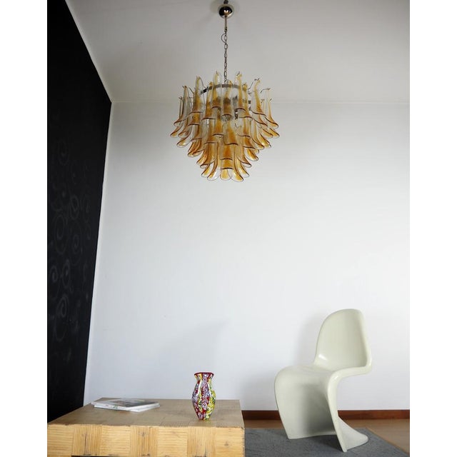Glass Vintage Italian Murano Chandelier with 53 Amber Glass Petals from Mazzega, 1990s For Sale - Image 7 of 15