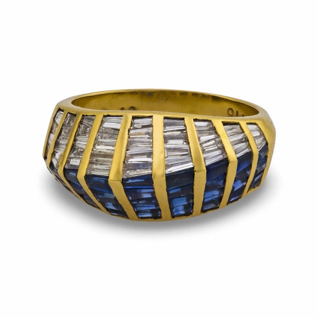 Contemporary Vintage 3.27 Carat Sapphire Diamond 18k Yellow Gold Ring, Size 7.5 For Sale - Image 3 of 7