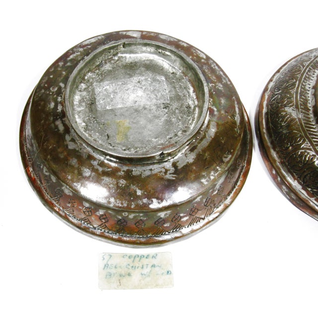 Copper 19th Century Beloochistan Balochistan Tinned Copper Bowl With Lid – Islamic Persian Middle Eastern Artistry For Sale - Image 8 of 9