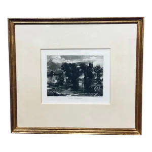 Antique Black and White Engraving Landscape of the “Mill Stream” by John Constable