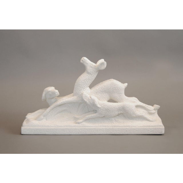 Art Deco Ceramic Deer and Dog Sculpture from ODYV, France, 1930s For Sale - Image 4 of 10