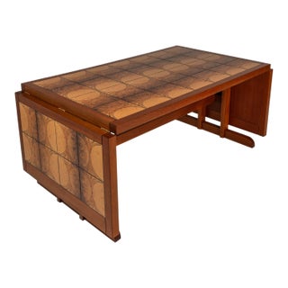 Ox Art Style Mid-Century Modern Teak Drop Leaf Table With Original Tile Design by Trion, Denmark, C. 1970s For Sale