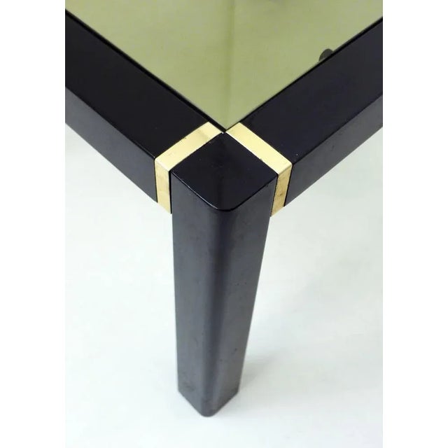 Small Vintage Coffee Table in Black Lacquered Wood & Gold Metal, Smoked Glass Tray, 1970s For Sale - Image 3 of 11