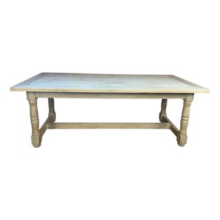 Vintage French Country Bleached Oak Farmhouse Dining Table For Sale