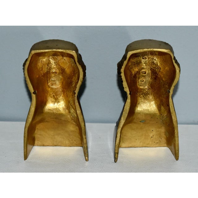 Metal Antique Brass Ormolu Mounts French Empire Female Figure Caryatid Bust Pair For Sale - Image 7 of 12