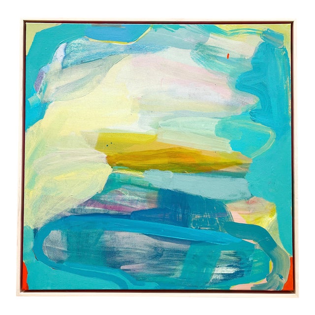 Abstract Fine Art Painting Framed in a Natural Light Wood Float Frame "Lem List" by Fine Artist