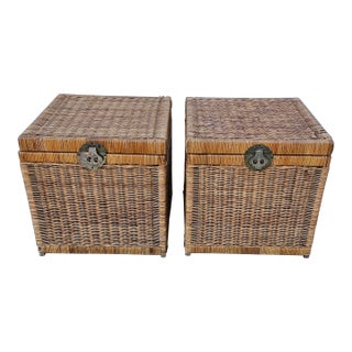 1970s Woven Wicker Asian Style Box - a Pair For Sale