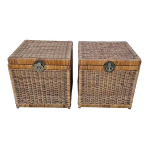 1970s Woven Wicker Asian Style Box - a Pair