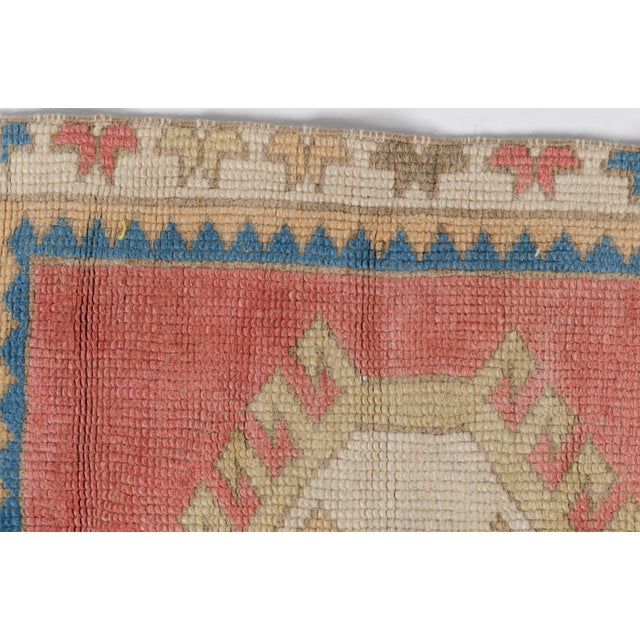 Mid 20th Century Faded Rose & Blue Geometric Motifs Rug For Sale - Image 9 of 11