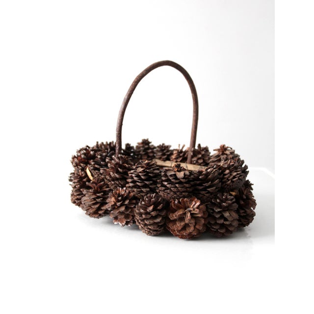 Wood Vintage Handmade Pinecone Basket For Sale - Image 7 of 15