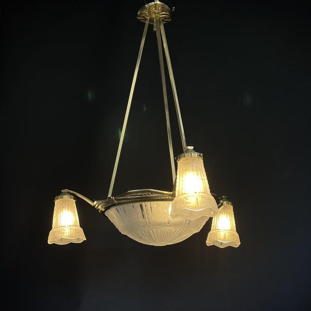 Art Deco Bronze Ceiling Lamp by P. Maynadier, 1930s For Sale - Image 10 of 14