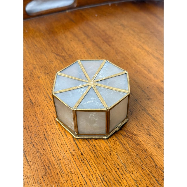 Shell Vintage Shell Type Material Trinket Box With Brass Trim - Octagon Shape For Sale - Image 7 of 9