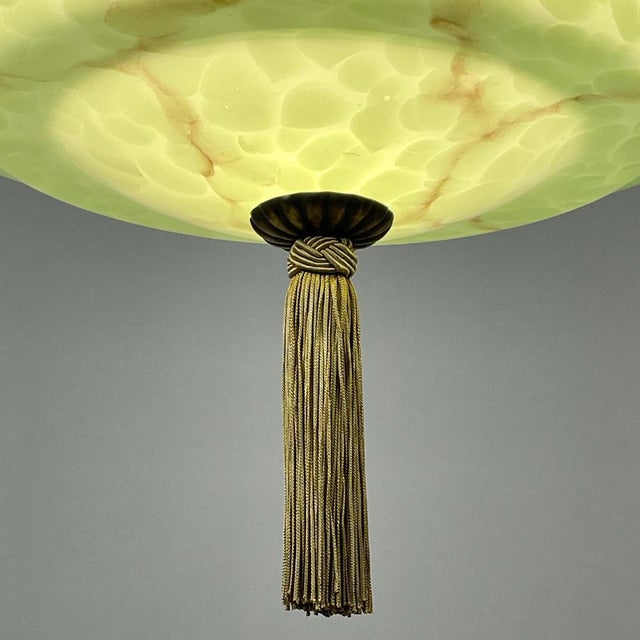 Green Green Marbled Opaline and Burnished Brass Pendant with Tassel, Germany, 1930s For Sale - Image 8 of 17