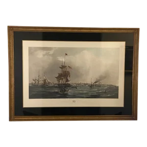 Gold Framed George Chambers, the Port of Liverpool, Hand Colored Etching