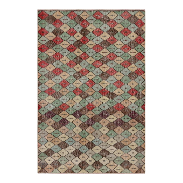 Vintage Zeki Müren Rug With Polychrome Geometric Patterns, From Rug & Kilim For Sale