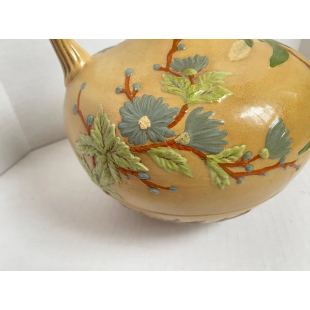 Ceramic Vintage Majolica Style Ceramic Vase With Floral White Iris Relief For Sale - Image 7 of 11