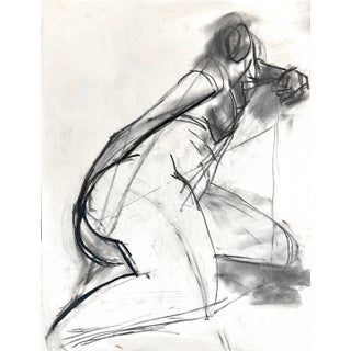 Contemporary Dynamic Figurative Nude - Charcoal Drawing - "Leaning to the Right" For Sale