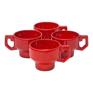 Vintage High Gloss Engine Red Ceramic Mugs - Set of 4