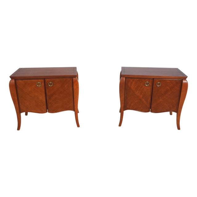 Pair of Hickory White Italian Style Console Nightstand Cabinets For Sale