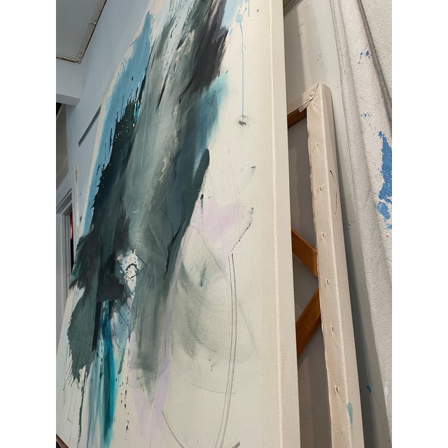 "Sings My Soul" Oversized Lyrical Abstraction Painting in Dark Green and Blue by Stacey Warnix For Sale - Image 15 of 15
