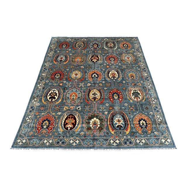Hand-Knotted Afghan Suzani Chobi Wool Area Rug - 8'3" X 9'11" For Sale