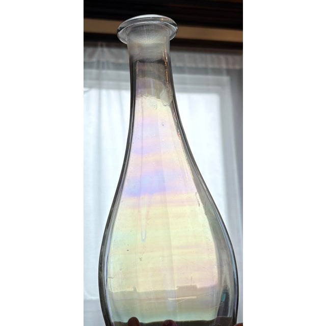 Tiffany and Co. Vintage Hollywood Regency Iridescent Art Glass Decanter With Stopper For Sale - Image 4 of 7