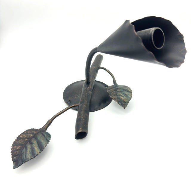 2020s Hand-Forged Wrought Iron Wall Sconce Body (Botanical Lily & Leaf Design) Artistic Fixture For Sale - Image 5 of 6
