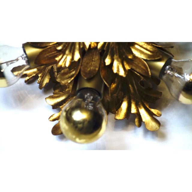 Metal Gold Plated Metal Flowers with Leaves Chandelier 6 Lights from Banci Firenze, 1970s For Sale - Image 7 of 12