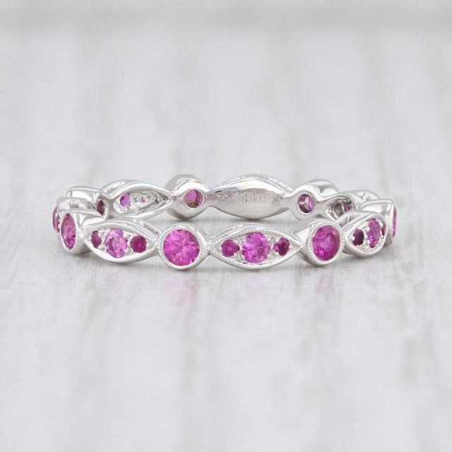 Art Deco New Beverley K .63ctw Ruby Eternity Ring 14k White Gold Size 5.75 Stackable Band For Sale - Image 3 of 6