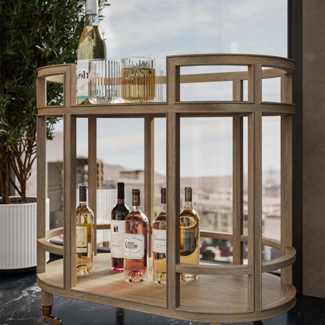 2020s Coastal Style Bar Cart in Light Wood For Sale - Image 5 of 9