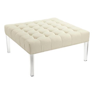 Raylen Tufted Square Ottoman with Acrylic Legs, Cream Cotton For Sale