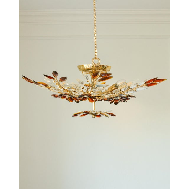 1970s Large Vintage Amber Crystal Flower Chandelier, 1970s For Sale - Image 5 of 13