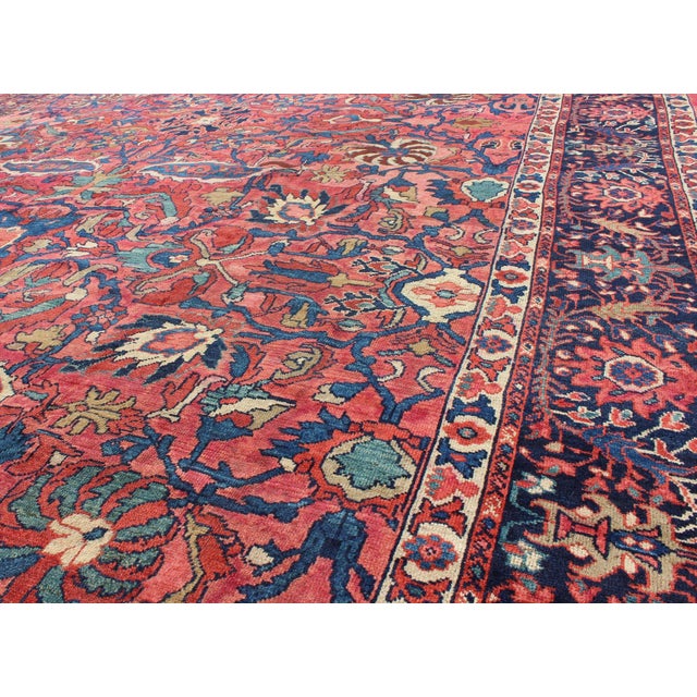 Early 20th Century Large Antique Persian Sultanabad Rug With Large Palmettes in Rose Red and Blue 10'8 X 14'8 For Sale - Image 5 of 7