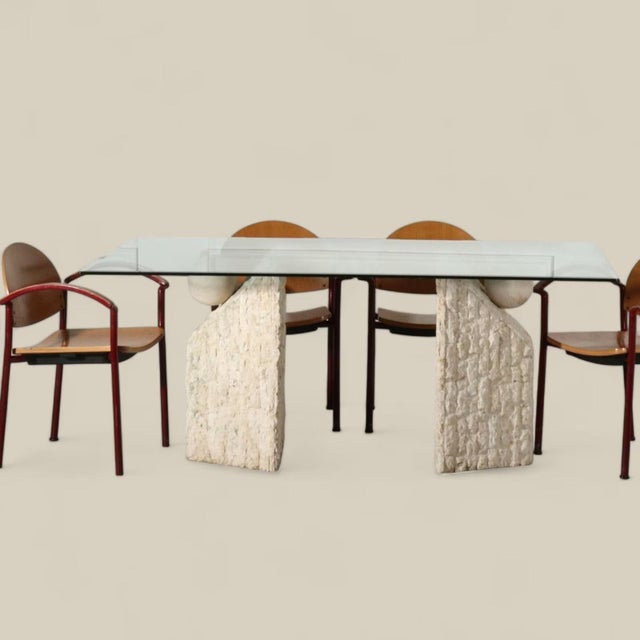 Postmodern Postmodern Mactan Stone & Glass Dining Table – Vintage Kitchen, 1980s For Sale - Image 3 of 6