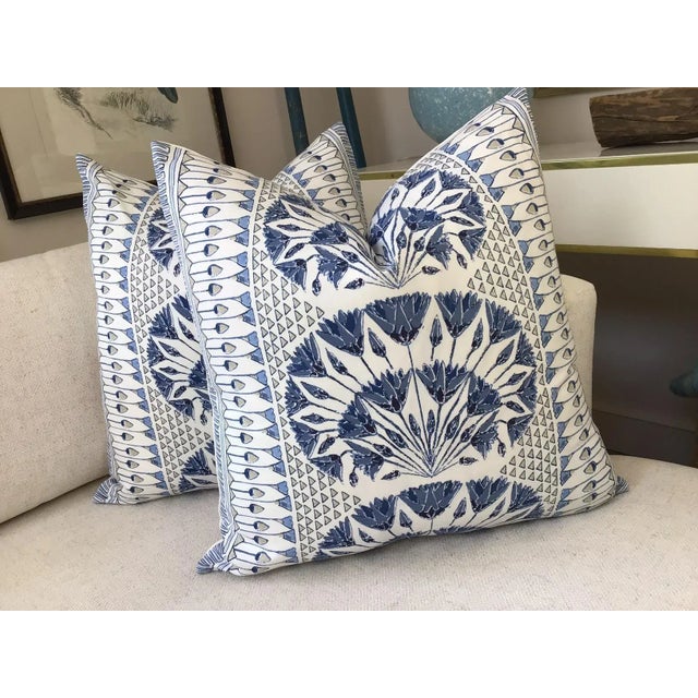 Contemporary Thibaut “Cairo” in Blue Plush Down-Filled Complete 16" Pillow - A Pair For Sale - Image 3 of 5