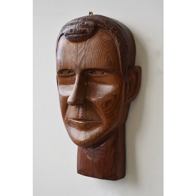Vintage Hand-Carved Male Bust Wall Hanging, Circa Mid 20th-Century For Sale - Image 4 of 13
