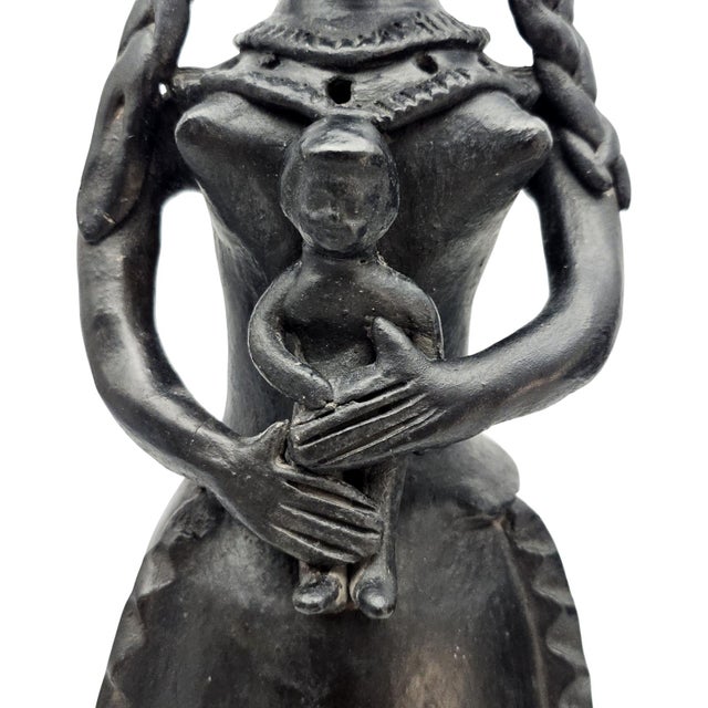 19.5" Mexican Barro Negro Mother & Child Sculpture Lamp Base For Sale - Image 10 of 11