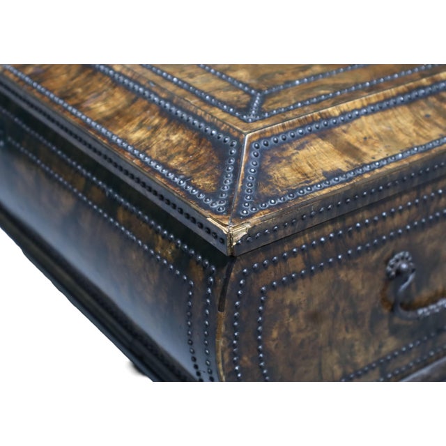 Antique Raised Sewing Box With Burl Walnut Shell Studded With Small Metal Beads For Sale - Image 9 of 11