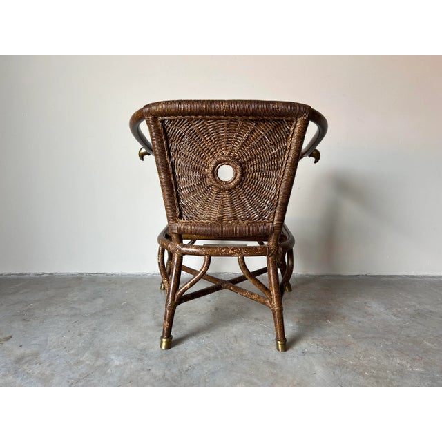 Vintage Organic Faux - Tortoise Shell Finish Rattan and Brass Accent Chair/Sold For Sale In Miami - Image 6 of 12