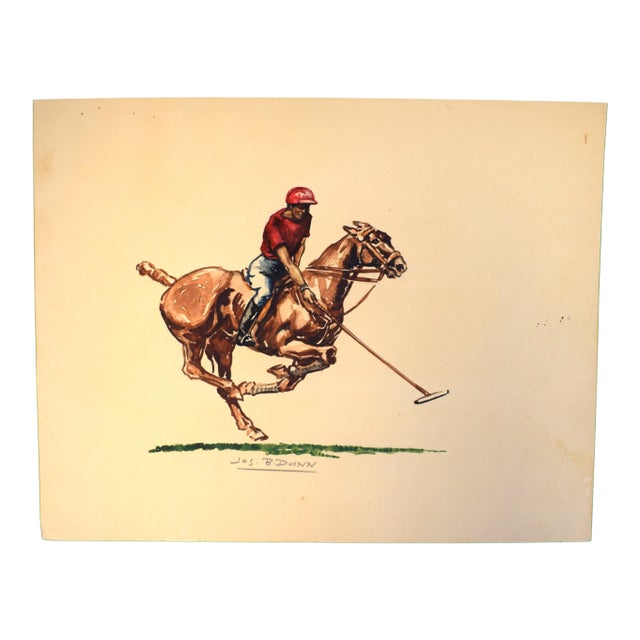A Polo Player W/ Red Jersey C1930s Watercolor by Jos. B Dunn For Sale