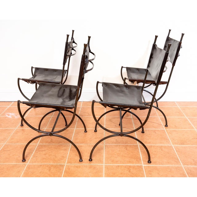 Vintage Dining Chairs in Leather and Wrought Iron, 1970s, Set of 4 For Sale - Image 18 of 18