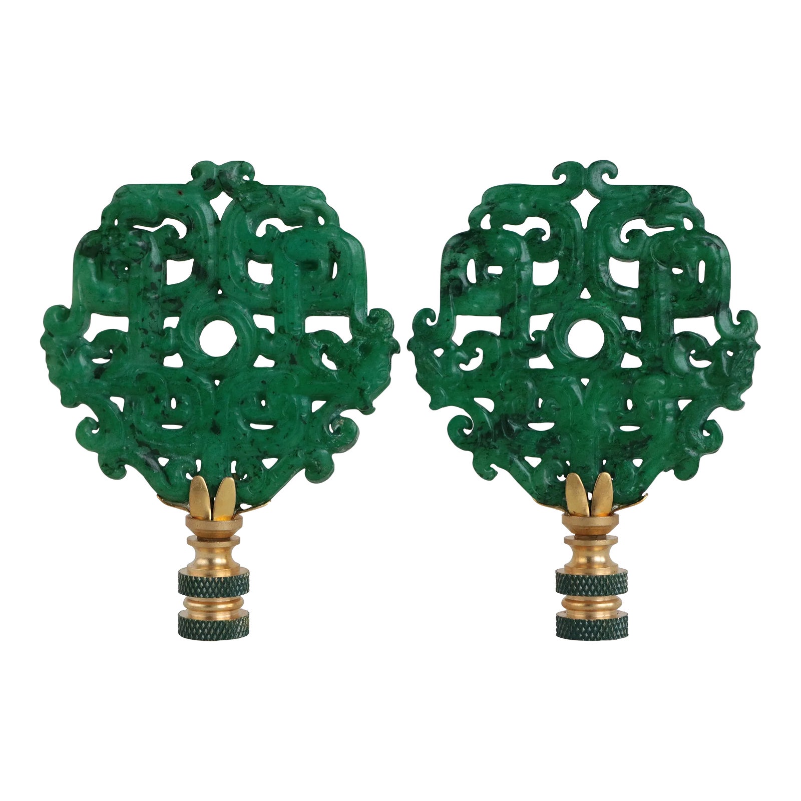 Mottled Jade Green Carved Stone Lamp Finials a Pair Chairish