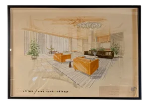 1950s Original William Simmons Hand-Painted Watercolor Rendering