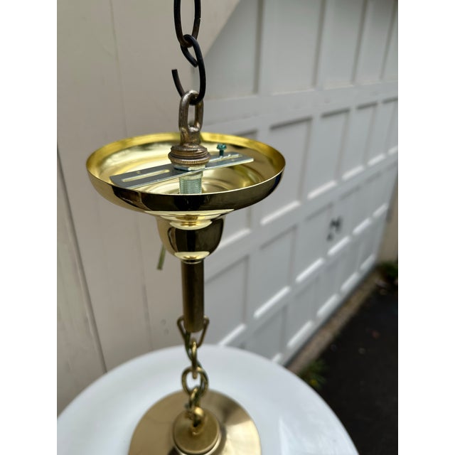 Large Vintage School House Globe With Brass Hanging Fixture For Sale - Image 4 of 6