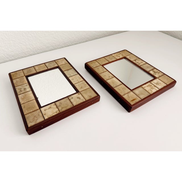 1960s Mid-Century Modern Berthold Muller Style Tile & Rosewood Wall Mirrors - A Pair For Sale In Sacramento - Image 6 of 8
