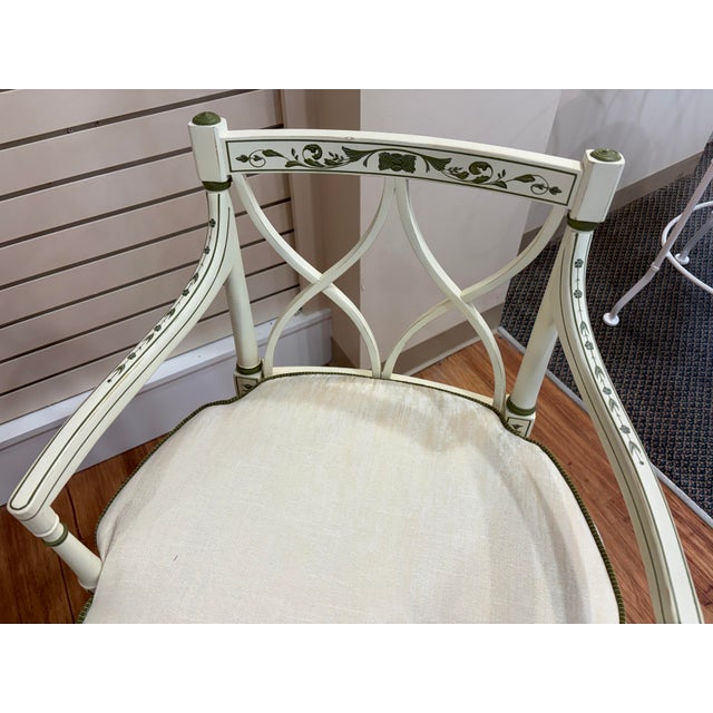 Neoclassical Pair of Painted Neoclassical Armchairs in Cream & Sage Green – Directoire Style Style For Sale - Image 3 of 9