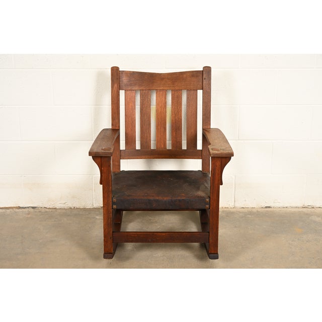 Stickley Gustav Stickley Antique Mission Oak Arts & Crafts Rocking Chair, Circa 1910 For Sale - Image 4 of 13